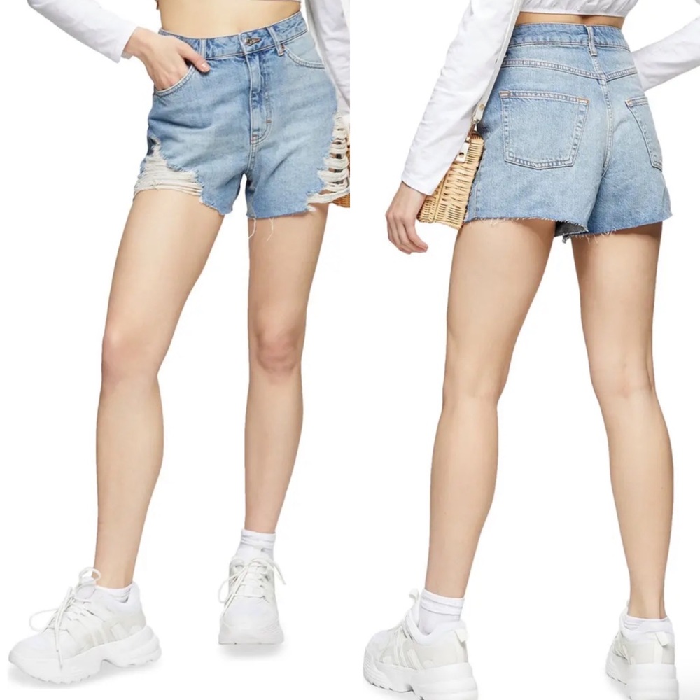 TopShop Super Rip Denim Mom Shorts Size 8